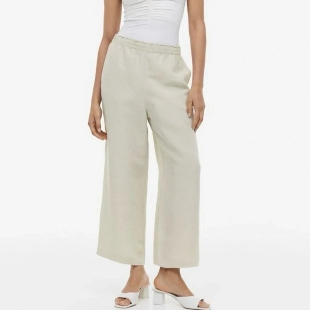 H&M Linen Blend NWT Wide Leg Pull On Pants Crop Ankle XXL